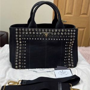 Used original Prada Canapa studded Denim with dust bag and authenticity card